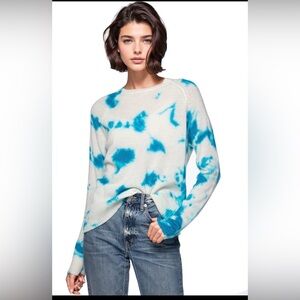Golden Sun 100% Cashmere Blue Tie-Dye Crewneck Sweater